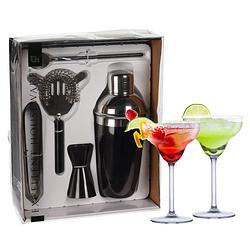 Foto van Excellent houseware cocktails maken set 5-delig met 4x margarita glazen - cocktailshakers