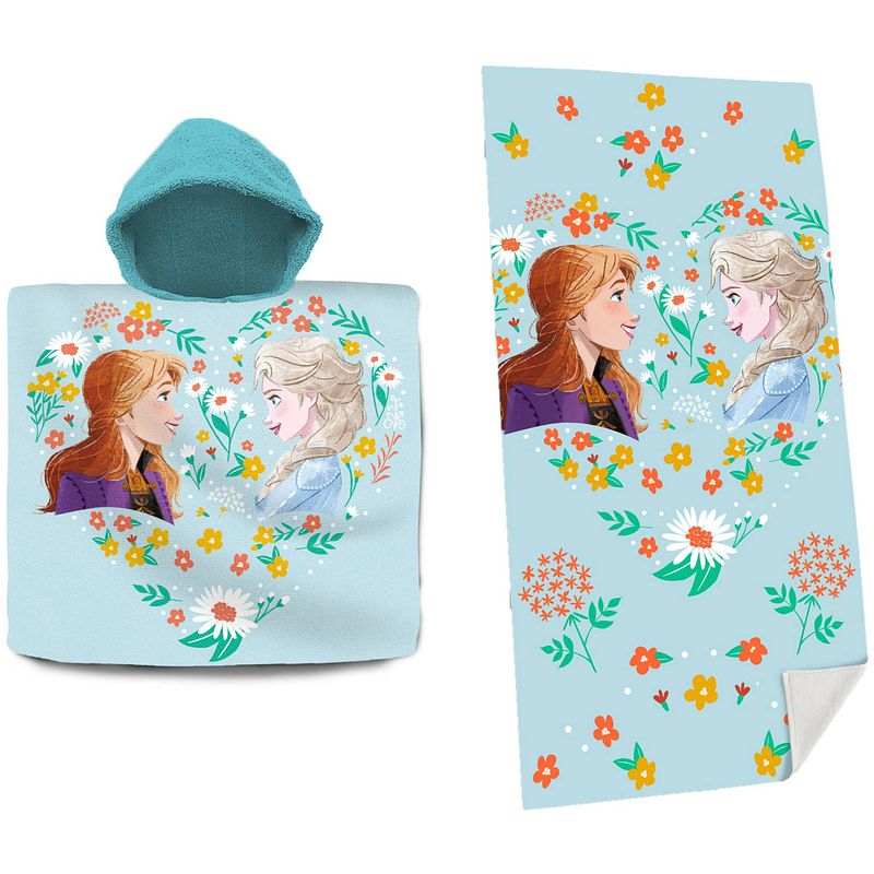 Foto van Set van bad cape/poncho met strand/badlaken voor kinderen met disney frozen print - badcapes