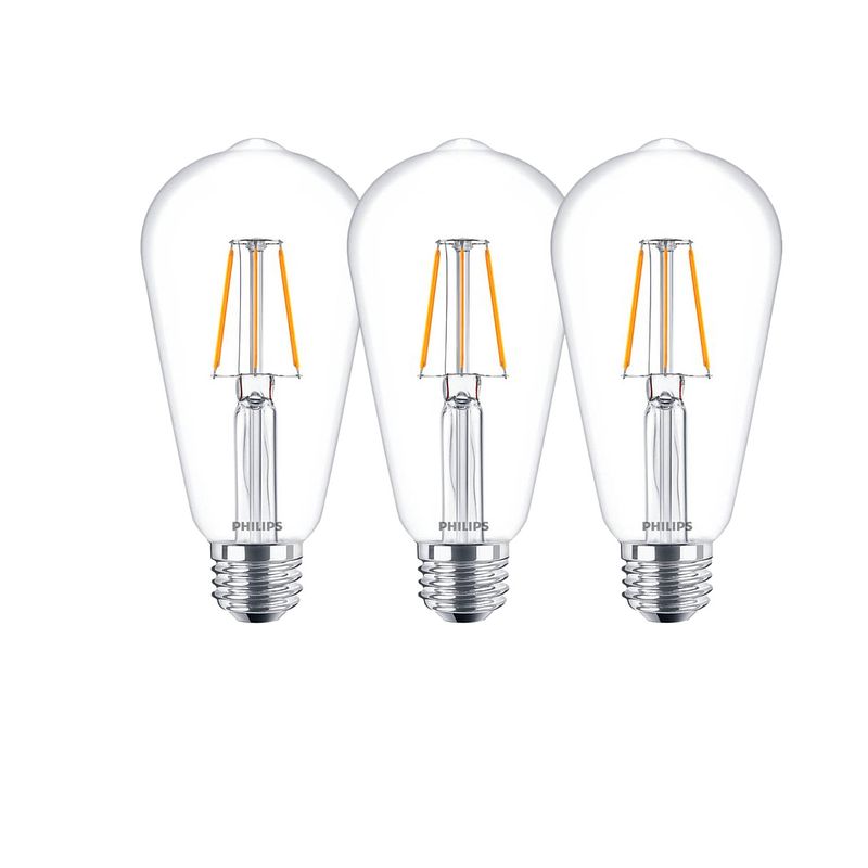 Foto van Philips led lamp filament - grote e27 fitting - edison - 4w vervangt 40w - set van 3 led lampen