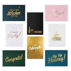 Foto van Fissaly® 48 stuks luxe wenskaarten & verjaardagskaarten set met enveloppen - verjaardag kaarten box - felicitatiekaarten