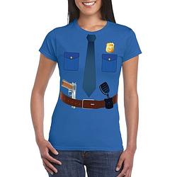 Foto van Politie verkleedkleding t-shirt blauw voor dames m - feestshirts