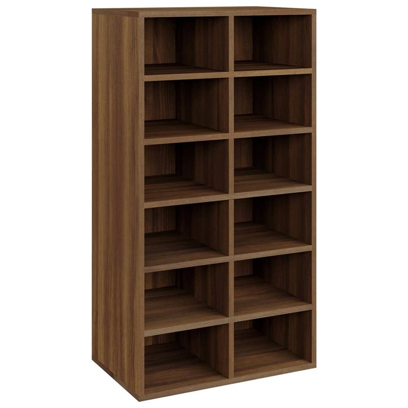 Foto van The living store schoenenrek 12 vakken - 54 x 34 x 100.5 cm - bewerkt hout - bruineiken