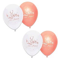 Foto van 12x stuks suikerfeest/offerfeest versiering metallic ballonnen wit/roze 30 cm - ballonnen