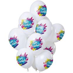 Foto van Folat ballonnen happy birthday 30 cm latex wit 12 stuks