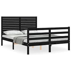 Foto van The living store bedframe massief grenenhout - zwart - 195.5 x 125.5 x 100 cm - multiplex lattenbodem