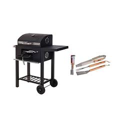 Foto van Vargan houtskool barbecue met tafel en 3-delige bbq toolset - op wielen