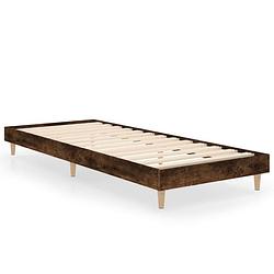 Foto van The living store bedframe - gerookt eiken - multiplex lattenbodem - ontworpen voor matras 75 x 190 cm - duurzaam en