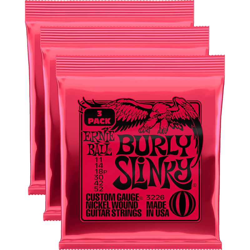 Foto van Ernie ball 3226 burly slinky nickel wound 11-52 snaren voor elektrische gitaar (3 sets)