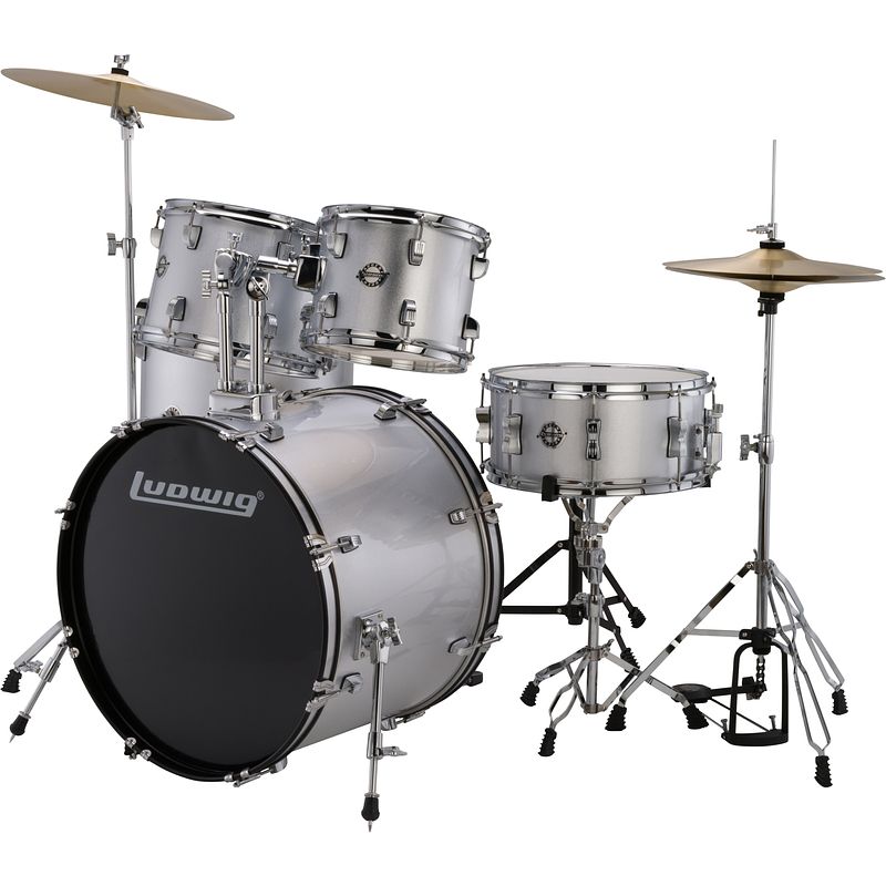 Foto van Ludwig lc17515 accent drive silver foil 5-delig drumstel inclusief hardware en bekkens