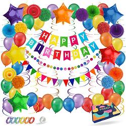Foto van Fissaly® 74 stuks gekleurde happy birthday decoratie versiering - ballonnen - latex - helium - feest