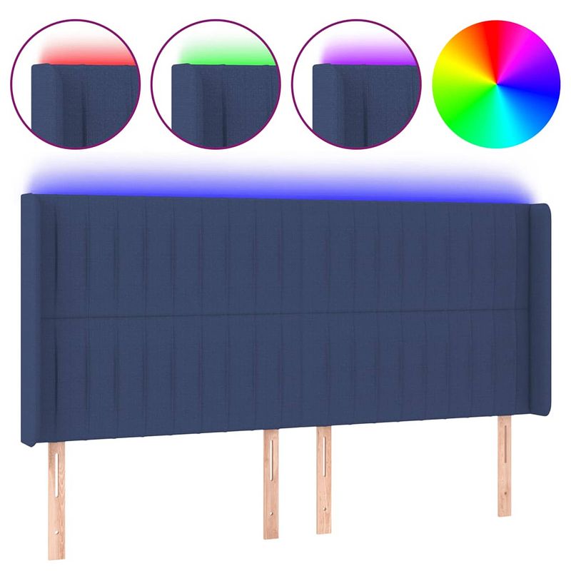 Foto van The living store hoofdbord led-blauw - 183 x 16 x 118/128 cm - verstelbaar - duurzaam materiaal - kleurrijke