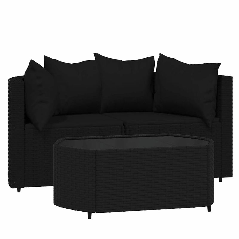 Foto van Vidaxl 3-delige loungeset met kussens poly rattan zwart