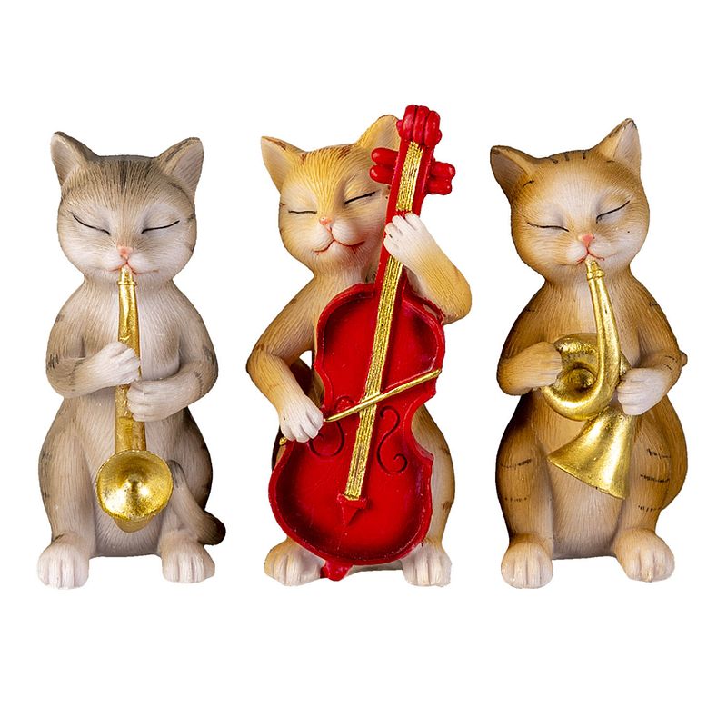 Foto van Clayre & eef witte decoratie katten 14*6*10 cm (set 3) 6pr4683