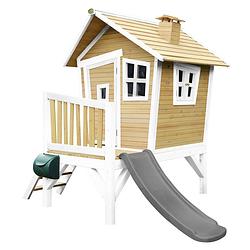 Foto van Axi robin speelhuis op palen & grijze glijbaan speelhuisje voor de tuin / buiten in bruin & wit van fsc hout