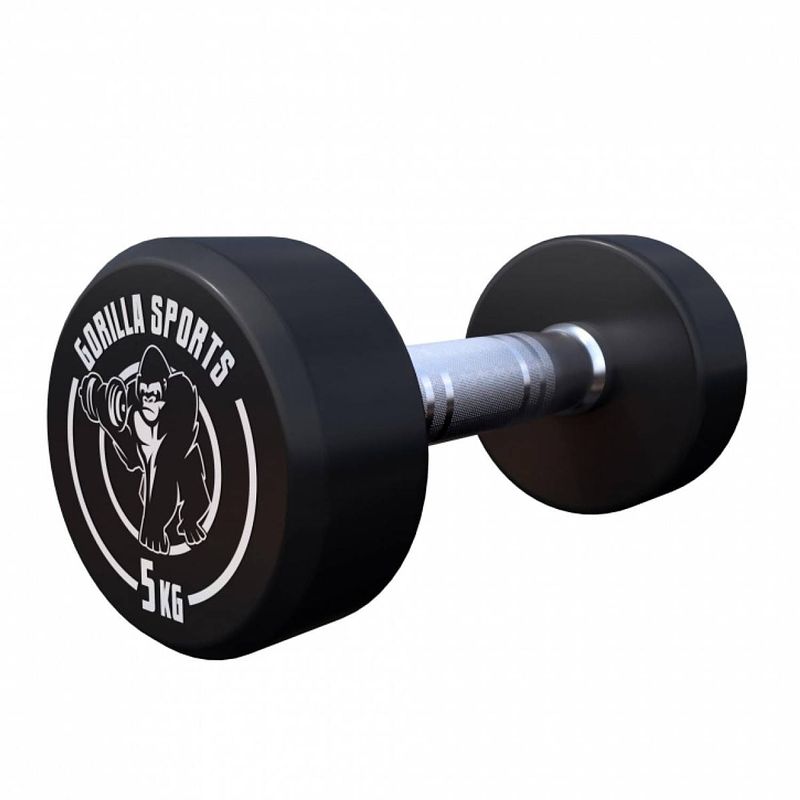 Foto van Gorilla sports dumbell - 5 kg - gietijzer (rubber coating) - met logo