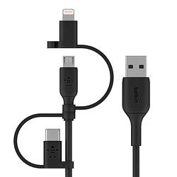 Foto van Belkin 3-in-1 usb a naar usb c / lightning / micro usb kabel 1m kunststof zwart