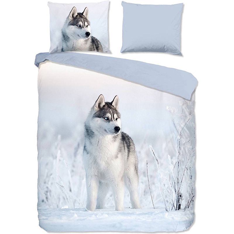 Foto van Good morning husky dekbedovertrek blauw-lits-jumeaux (240 x 200/220 cm)