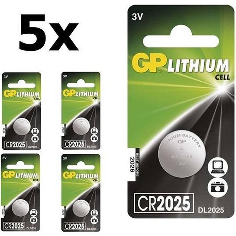 Foto van 5 stuks (5 blister a 1st) gp cr2025 3v lithium knoopcel batterij