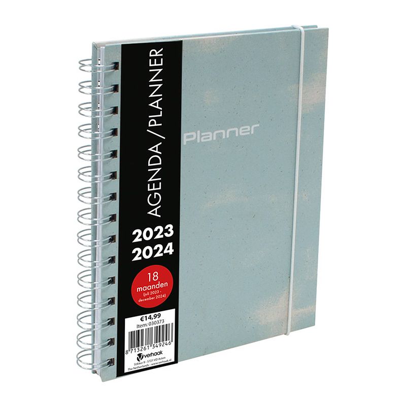 Foto van Verhaak agenda planner spiraal groen a5 - 18 maanden 2023-2024 - 20x16 cm