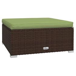 Foto van Vidaxl tuinvoetenbank met kussen 70x70x30 cm poly rattan bruin