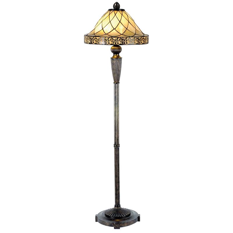 Foto van Clayre & eef tiffany vloer lamp uit de filigrain serie - bruin, zwart, ivory - ijzer, glas