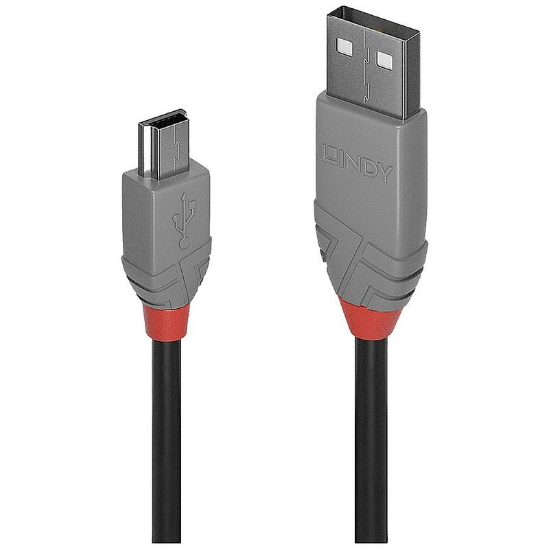 Foto van Lindy usb-kabel usb 2.0 usb-a stekker, usb-mini-b stekker 2 m zwart, grijs 36723