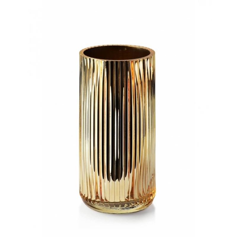 Foto van Mondex serente gold decoratieve vaas gemaakt van glas 9.5 x 9.5 x 20 cm goud