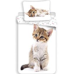 Foto van Animal pictures kitten dekbedovertrek - eenpersoons - 140 x 200 cm - wit