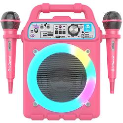 Foto van Idance k3v2 karaoke set - bluetooth party speaker met discolicht - inclusief 2 microfoons - roze