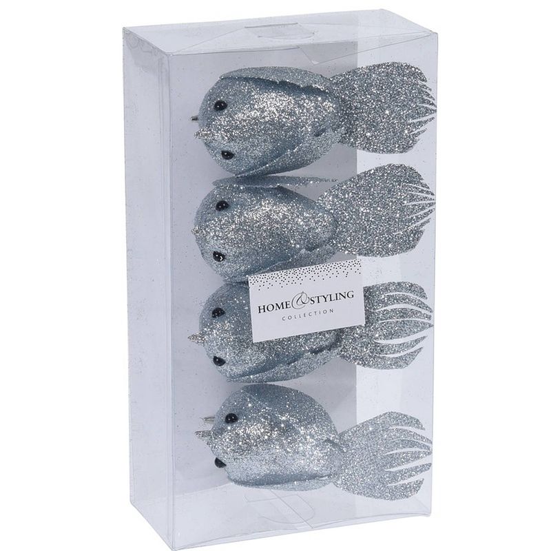 Foto van 4x kerstboomversiering glitter vogels op clip zilvergrijs 17 cm - kersthangers