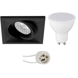 Foto van Led spot set - pragmi qiundo pro - gu10 fitting - inbouw vierkant - mat zwart - 6w - natuurlijk wit 4200k - kantelbaar -