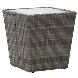 Foto van Vidaxl theetafel 41,5x41,5x43 cm poly rattan en gehard glas grijs