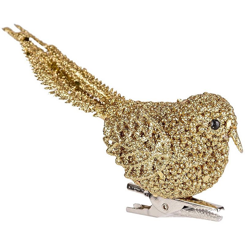 Foto van Kerstboom decoratie vogel - goud - op clip - 12 cm - kunststof - kersthangers