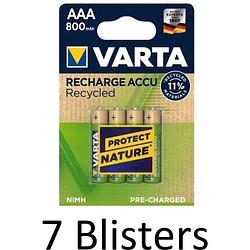 Foto van 28 stuks (7 blisters a 4 st) varta recharge accu recycled aaa oplaadbare batterijen 800 mah