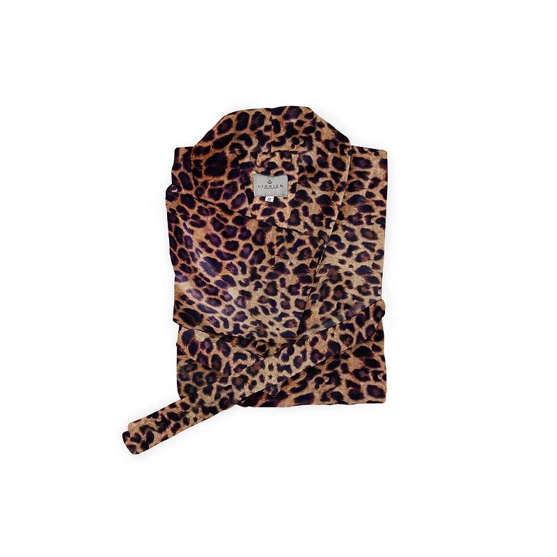 Foto van Linnick flanel fleece badjas leopard - bruin - xl