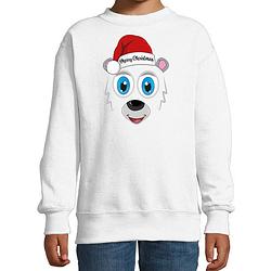 Foto van Bellatio decorations kersttrui/sweater voor kinderen - ijsbeer gezicht - merry christmas - wit 9-11 jaar (134/146) - ker