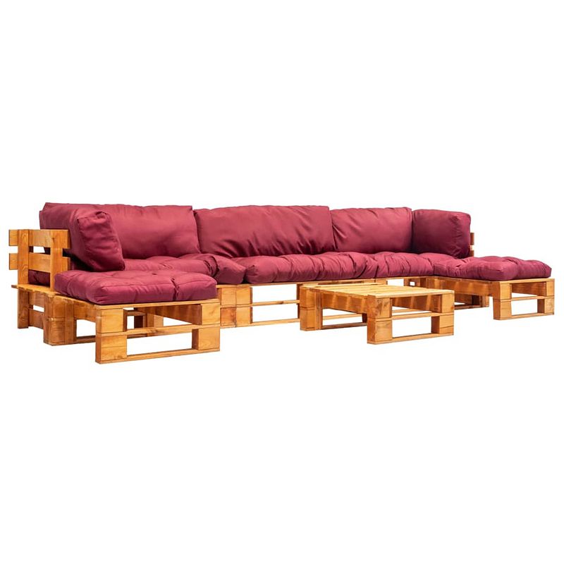 Foto van Vidaxl 6-delige loungeset pallet met rode kussens hout