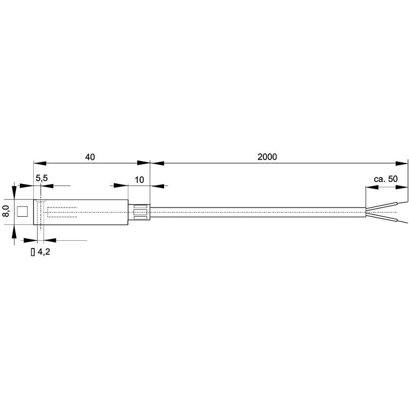 Foto van Enda k10-tc-j-40x8x8-2m temperatuursensor sensortype j meetbereik temperatuur-50 tot 400 °c kabellengte 2 m