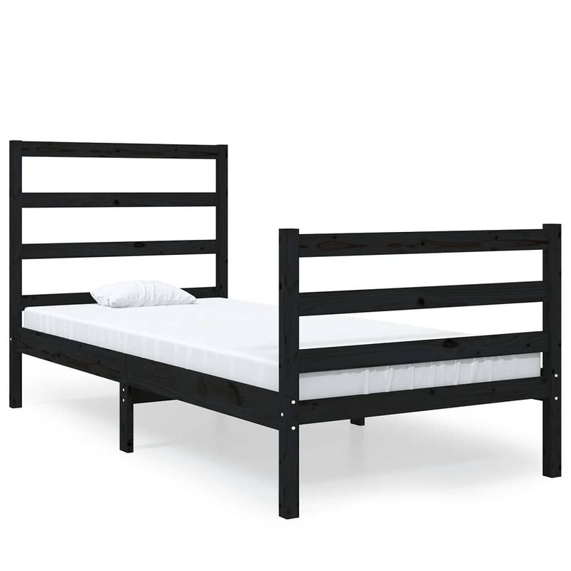 Foto van Vidaxl bedframe massief grenenhout zwart 90x190 cm 3ft single