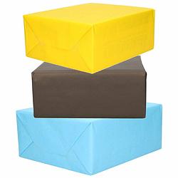 Foto van 3x rollen kraft inpakpapier geel/zwart/lichtblauw 200 x 70 cm - cadeaupapier