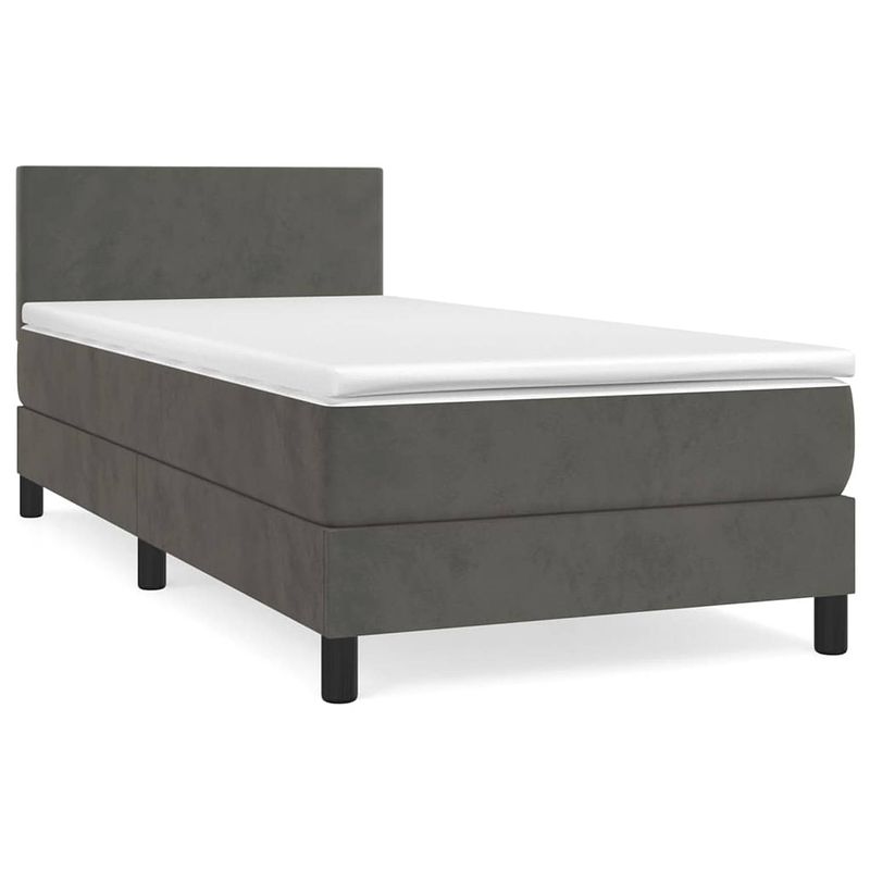 Foto van The living store boxspringbed - donkergrijs - 203 x 80 x 78/88 cm - fluweel - pocketvering