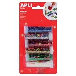 Foto van Apli kids glitterpoeder, blister met 6 tubes in geassorteerde kleuren