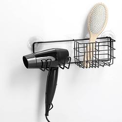 Foto van Douche/badkamer rekje met haakjes - metaal - zwart - 27 x 9,5 cm - douche- en badrekjes