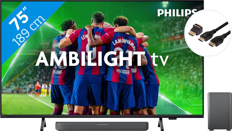 Foto van Philips 75pus8309 - ambilight (2024) + soundbar + hdmi kabel