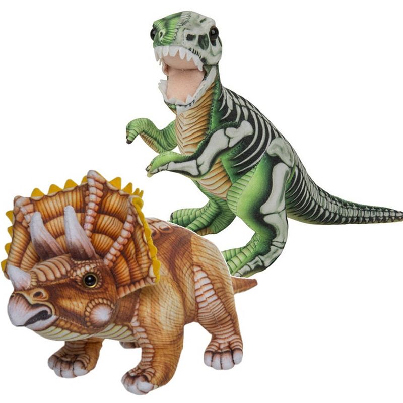 Foto van Speelgoed set van 2x pluche dino knuffels t-rex en triceratops van 30 cm - knuffeldier