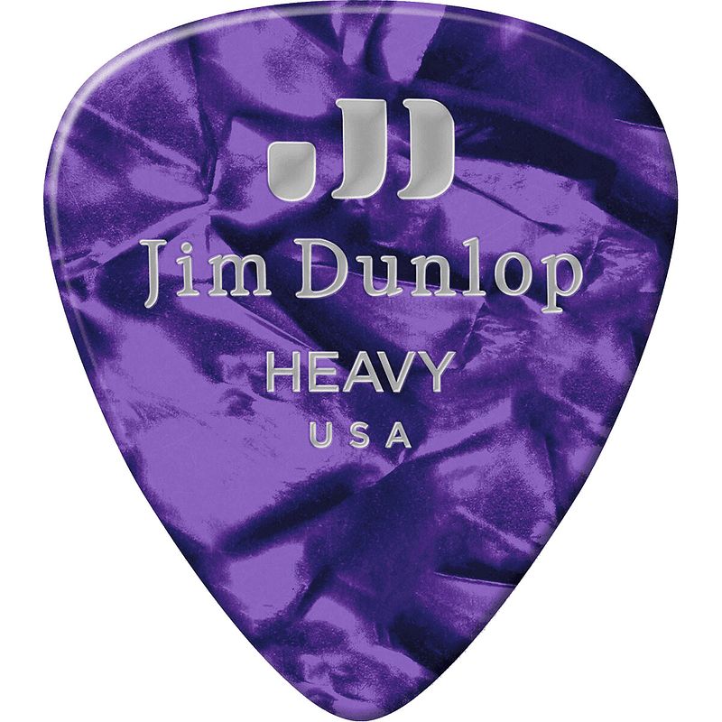 Foto van Dunlop 483p13hv celluloid shell pick perloid paars heavy plectrum set 12 stuks