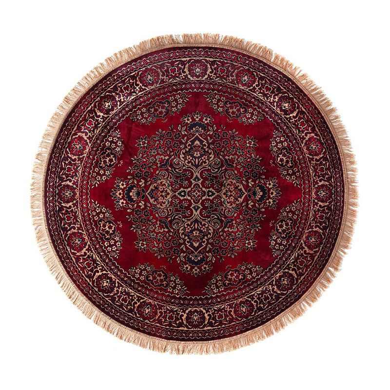 Foto van Vintage vloerkleed rond brissac rood met franjes - tier - 140 cm