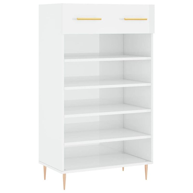 Foto van The living store schoenenkast - product - opbergruimte - 60x35x105cm - hoogglans wit