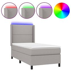 Foto van The living store boxspring lichtgrijs - 203 x 103 x 118/128 cm - led