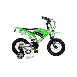 Foto van Volare kinderfiets motorbike - 12 inch - groen - twee handremmen - inclusief ways bandenplakset